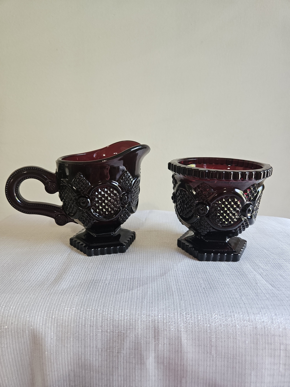 Vintage Avon Ruby Red Creamer and Sugar Bowl 1970's